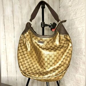 Authentic Gucci GG Guccissima Print Brown Leather Hobo Bag